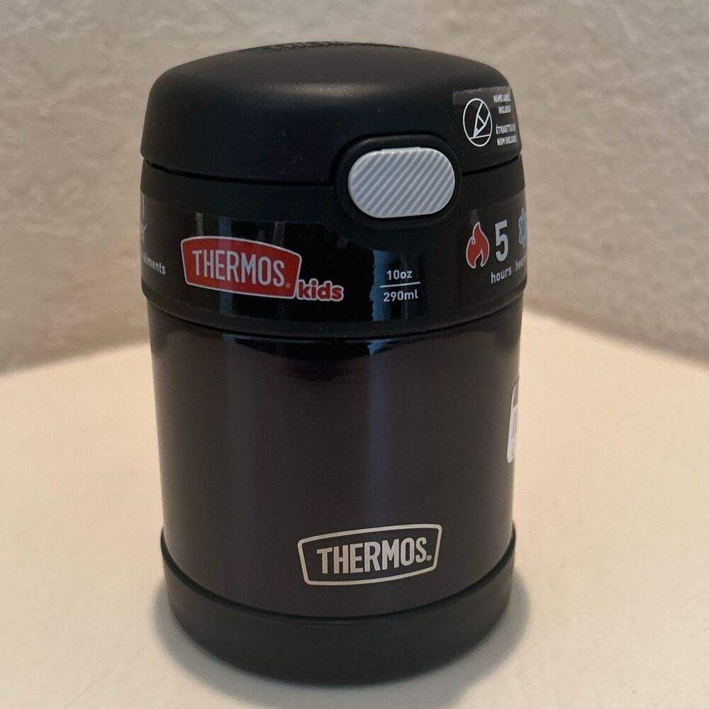 Thermos Kids 10oz Food Jar With Spoon Black 5 Hour School Work Travel NWT